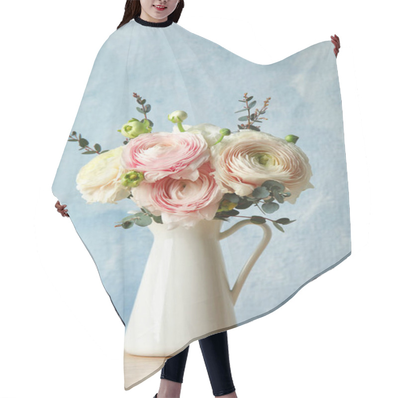 Personality  Vase With Beautiful Spring Ranunculus Flowers On Table Hair Cutting Cape