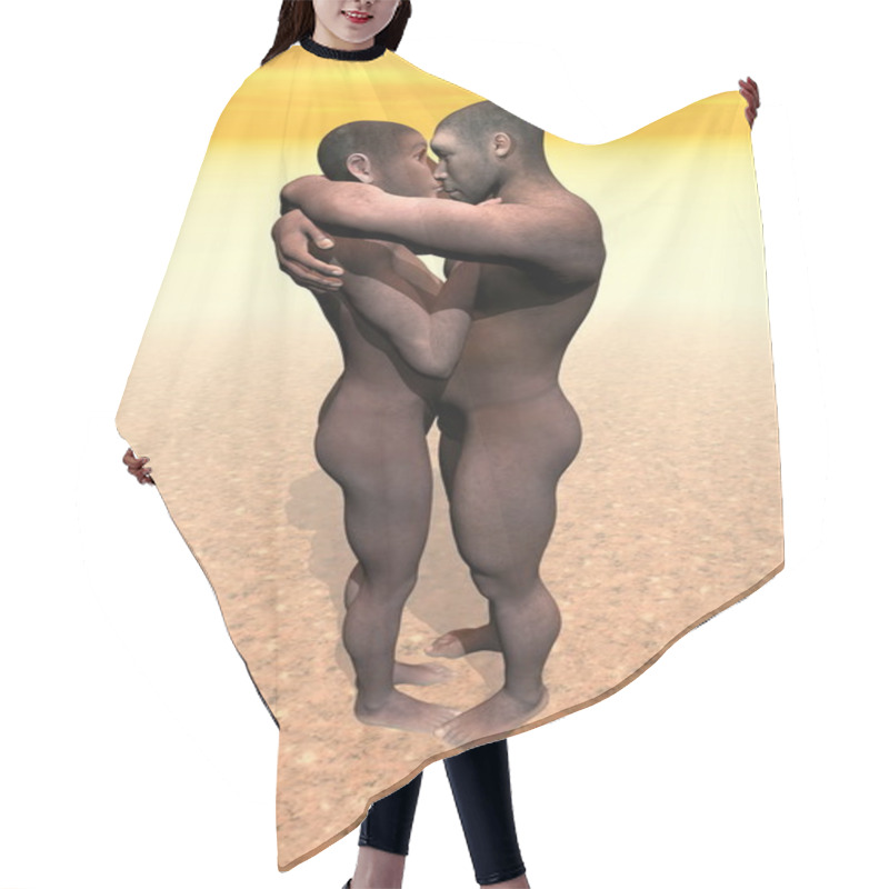 Personality  Homo Erectus Couple - 3D Render Hair Cutting Cape