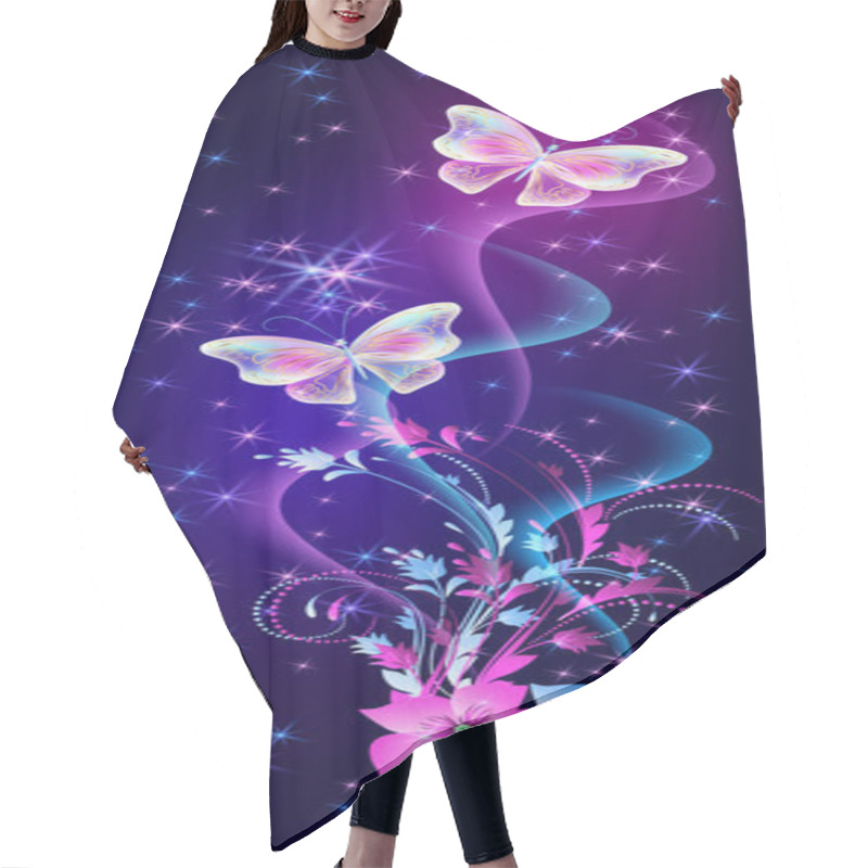 Personality  Flying Fantasy Fabulous Butterflies With Mystical Flowers Ornament And Sparkle Glowing Stars Hair Cutting Cape