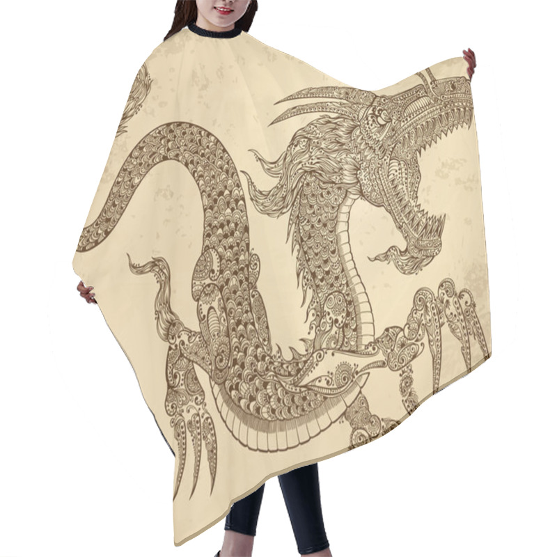 Personality  Henna Tattoo Tribal Dragon Doodle Sketch Vector Hair Cutting Cape