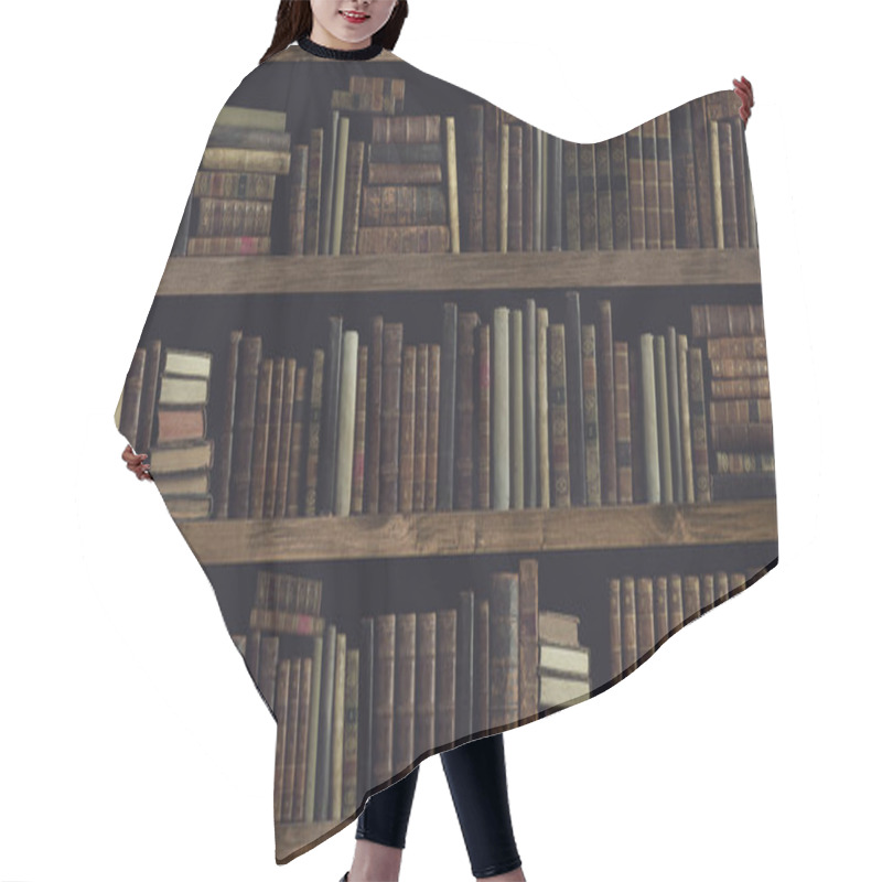 Personality  Collection Of Valuable Ancient Books On A Bookshelf Hair Cutting Cape