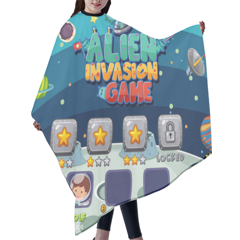 Personality  Game Template With Alien Invasion In The Space Illustration Hair Cutting Cape