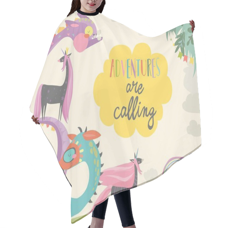 Personality  Cute Magic Frame Composed Of Unicorns And Dragons Hair Cutting Cape