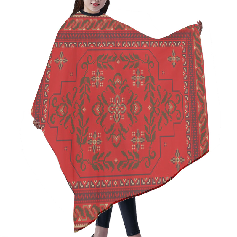 Personality  Vintage Luxury Carpet In Red And Dark Brown Shades With A Central Dark Brown Ornament Of Curved Branches With Leave Hair Cutting Cape