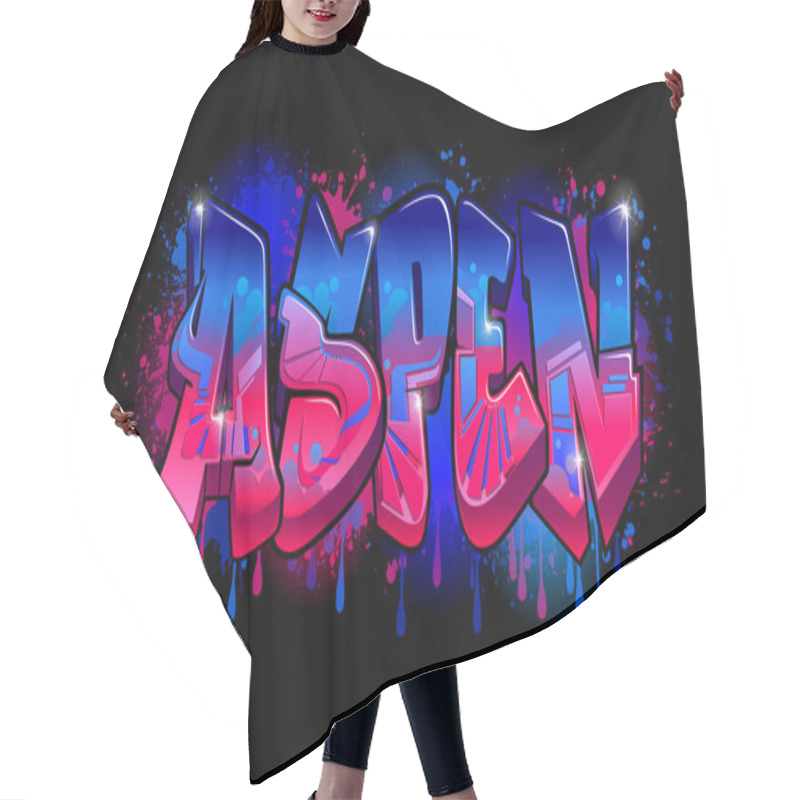 Personality  Graffiti Styled Design For Aspen....This Graffiti Design Is A Vibrant And Eye-catching Piece That Was Created Using Vector Graphics. The Design Features Bold And Dynamic Lettering That Is Set Against Hair Cutting Cape