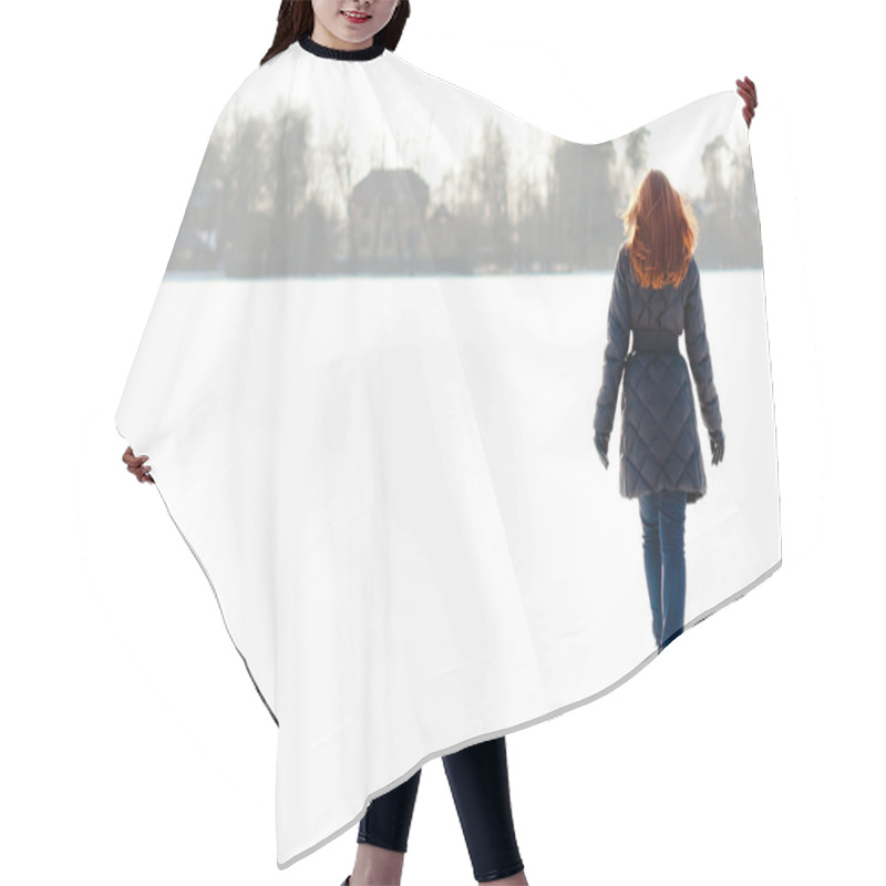 Personality  Pretty Girl Walking On Frozen Lake Hair Cutting Cape