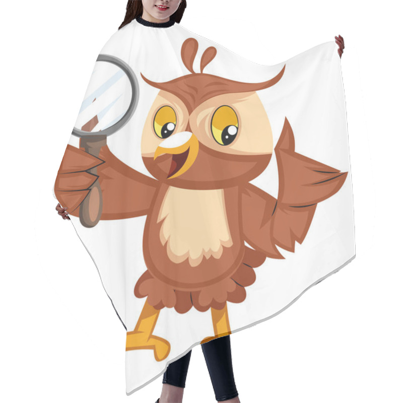 Personality  Owl With Magnifying Glass, Illustration, Vector On White Backgro Hair Cutting Cape