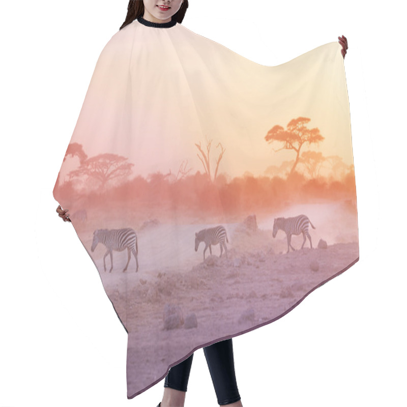 Personality  Zebras Herd On Dusty Savanna  Hair Cutting Cape