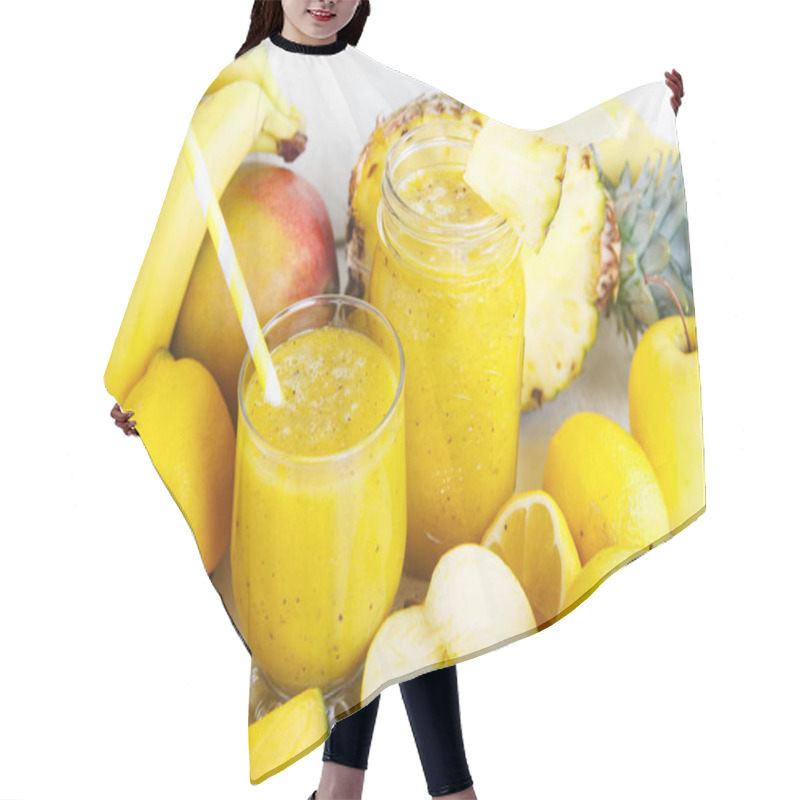 Personality  Fresh Organic Yellow Smoothie With Banana, Apple, Mango, Pear, P Hair Cutting Cape