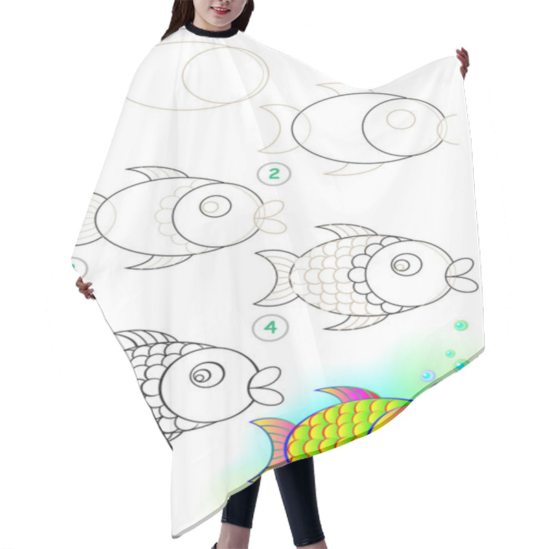 Personality  Page Shows How To Learn Step By Step To Draw A Fish. Hair Cutting Cape