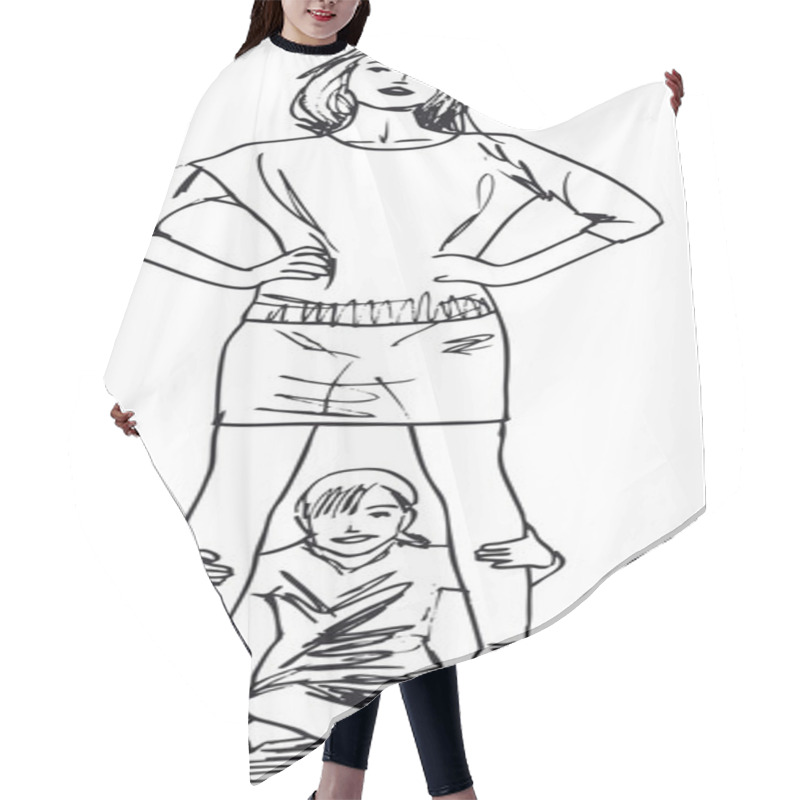 Personality  Sketch Of Little Girl Having Fun With Her Beautiful Mother. Vect Hair Cutting Cape