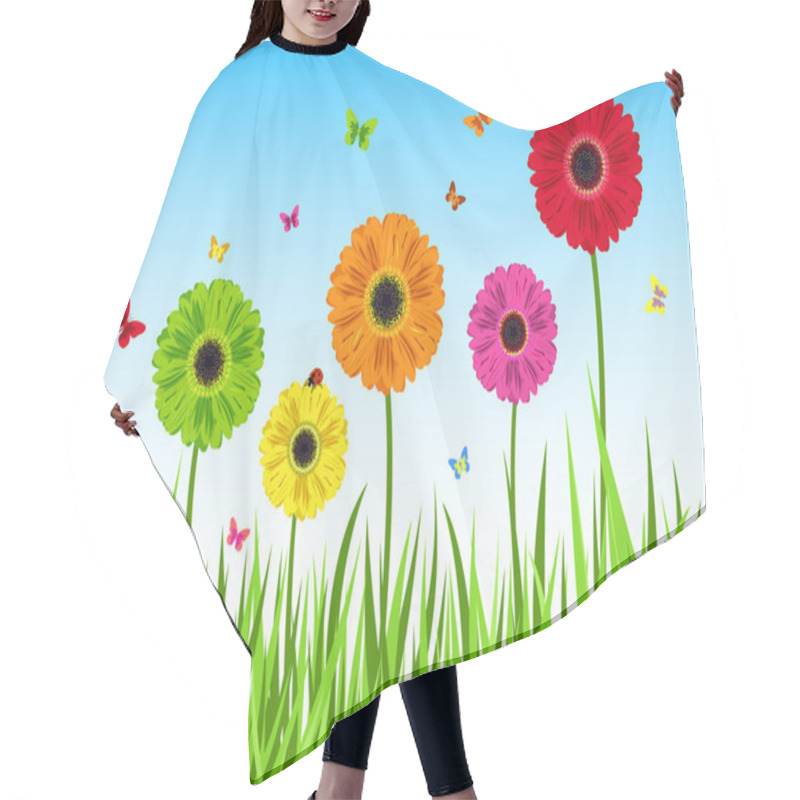 Personality  Green Grass Flowers Butterfly Hair Cutting Cape