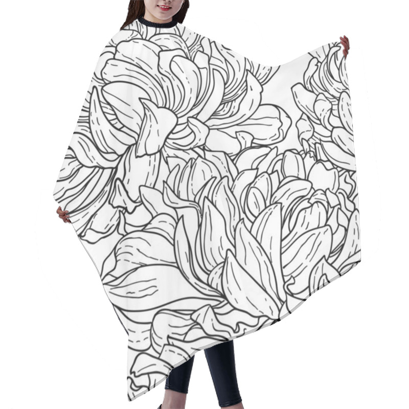 Personality  Seamless Black And White Pattern With Chrysanthemum Hair Cutting Cape