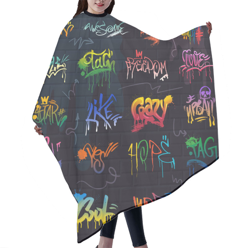 Personality  Graffiti Vector Graffito Of Brushstroke Lettering Or Graphic Grunge Typography Illustration Set Of Street Text With Love Freedom Isolated On Brick Wall Background Hair Cutting Cape