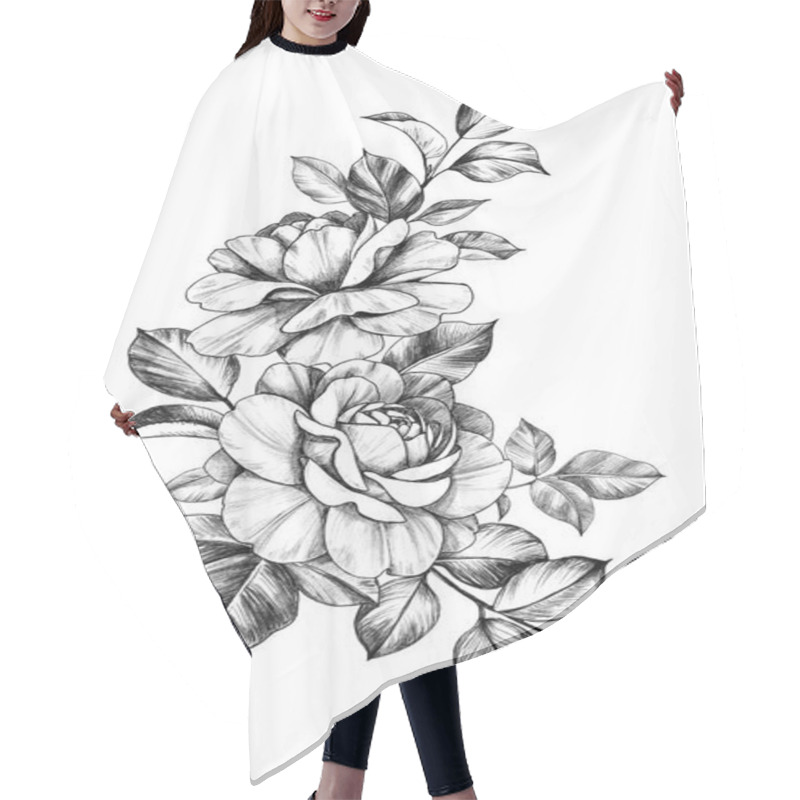 Personality  Hand Drawn Composition With Roses And Leaves Hair Cutting Cape