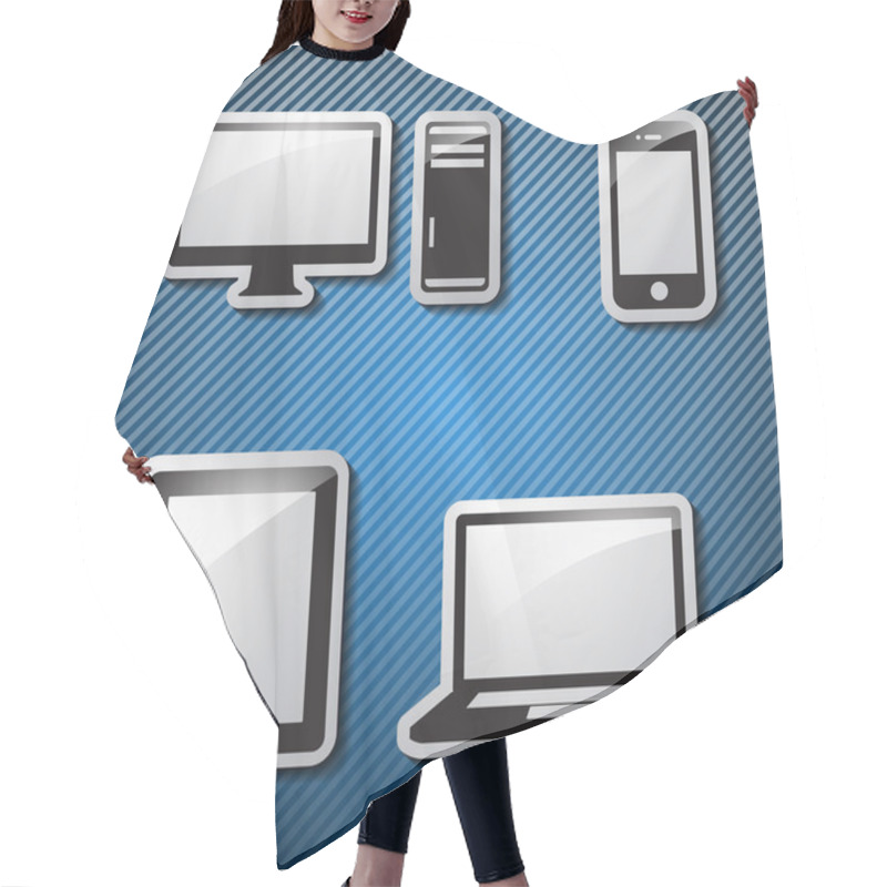 Personality  Set Of Monitor, Tablet And Smart Phone. Vector Hair Cutting Cape