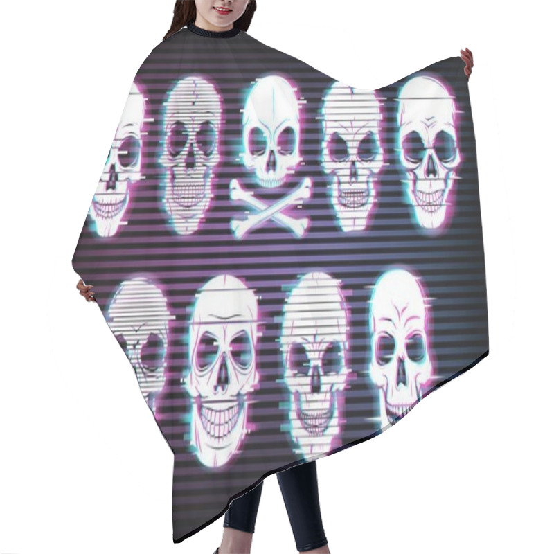 Personality  Glitch Skulls Vector Distorted Neon Glowing Pixelized Craniums Or Jolly Roger On Black Background. Television Messy Distortion Or Vhs Tape Glitch Effect, Trippy Digital Art, Horror, Dead Heads Set Hair Cutting Cape