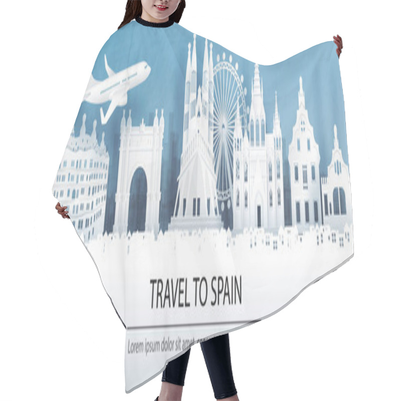 Personality  Travel Advertising With Travel To Spain Concept With Panorama View Of City Skyline And World Famous Landmarks In Paper Cut Style Vector Illustration Hair Cutting Cape