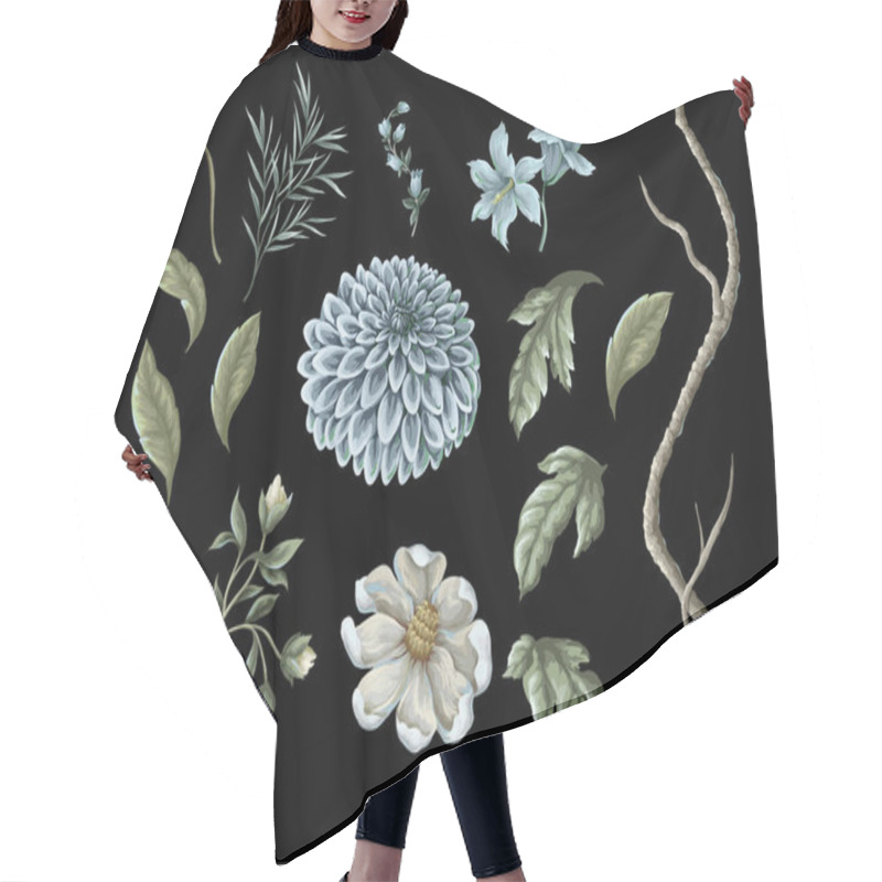 Personality  Dahlia,magnolia,branches And Leaaves Isolated. Vector Hair Cutting Cape