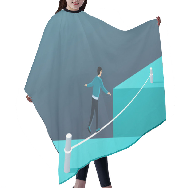 Personality  Man Walks Over Gap As Tightrope Walker Hair Cutting Cape