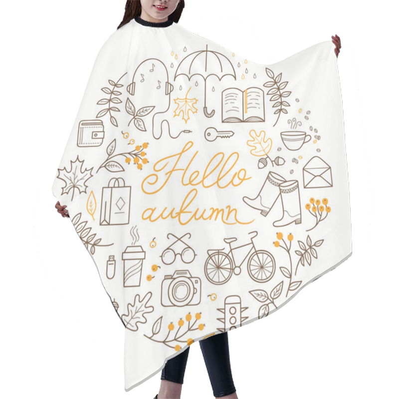 Personality  Hello Autumn! Set Of Hand Drawn Autumn Icons. Hair Cutting Cape