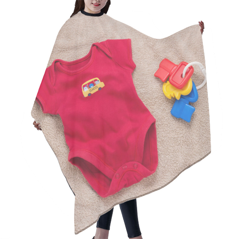 Personality  Single Red Baby Bodysuit With Plastic Toy Keys Hair Cutting Cape