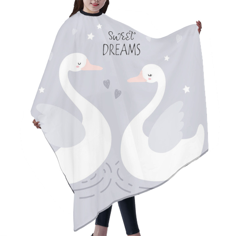 Personality  Vector Print With Beautiful Scandinavian Swans For Baby Shower,  Fabric, Textile And Sweet Dreams Hair Cutting Cape