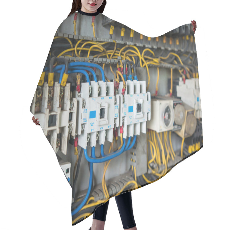 Personality  Electrical Control Panel In Dirty. Hair Cutting Cape