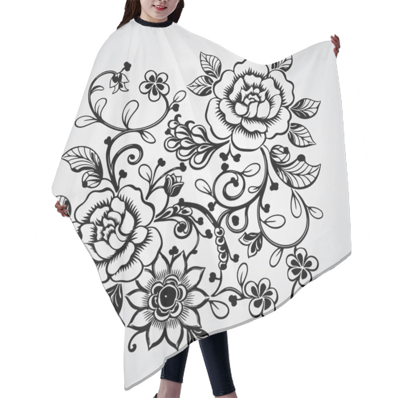 Personality  A Hand Drawn Illustration Floral Ornament With Flowers And Leaves Hair Cutting Cape