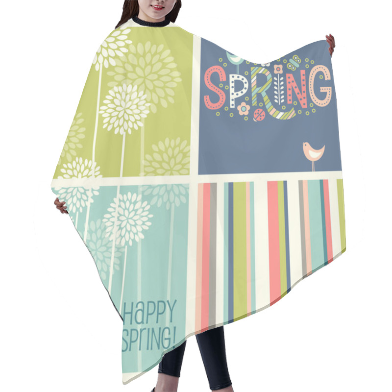 Personality  Set Of Spring Designs Including Seamless Stripes, Doodle Lettering, Tall Allium Flowers. Hair Cutting Cape