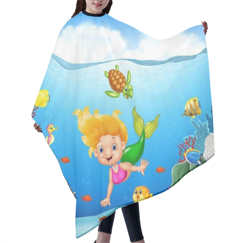 Personality  Cartoon Mermaid With Beautiful Underwater World Hair Cutting Cape