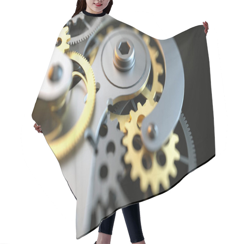 Personality  Black And Gold Clock Gear Is Made Up Of 3d Programs. Hair Cutting Cape