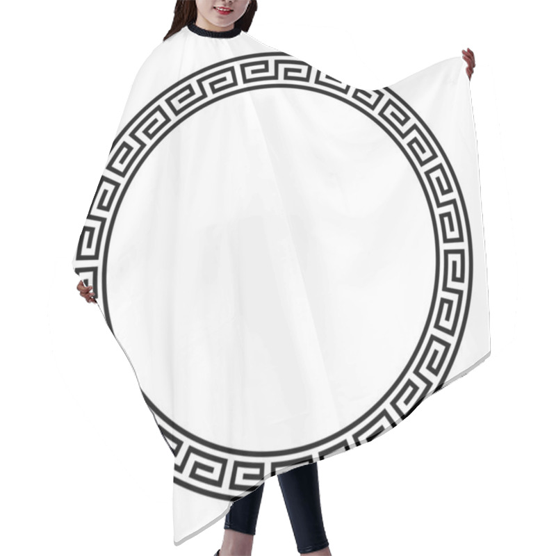 Personality  Circle Frame With A Simple Meander Pattern. Decorative Border And Ring, Made Of Angular Spirals, Shaped Into A Seamless Motif, Within Two Circles. Greek Key. Black And White Illustration, Over White. Hair Cutting Cape