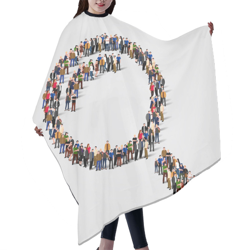 Personality  Large Group Of People In The Magnifying Glass Shape. Vector Hair Cutting Cape