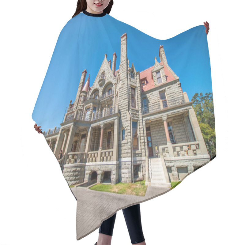 Personality  VICTORIA, CANADA - AUGUST 15, 2017: Craigdarroch Castle Is A Historical Victorian Mansion. Hair Cutting Cape