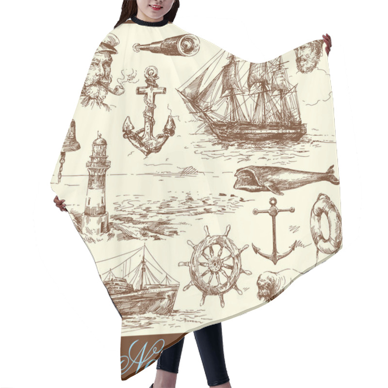 Personality  Nautical Elements - Hand Drawn Collection Hair Cutting Cape