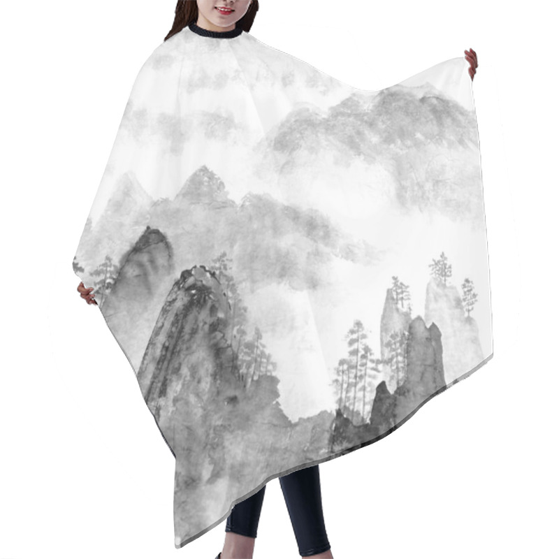 Personality  Chinese Painting Of Mountain And Cloud Hair Cutting Cape