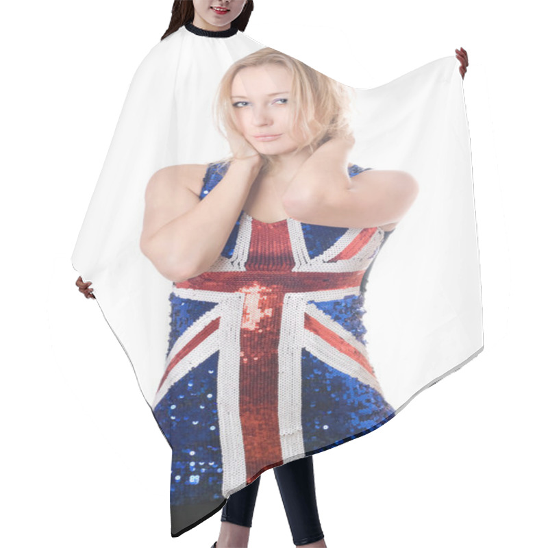 Personality  Sexy Blonde Wearing Union-flag Shirt Hair Cutting Cape