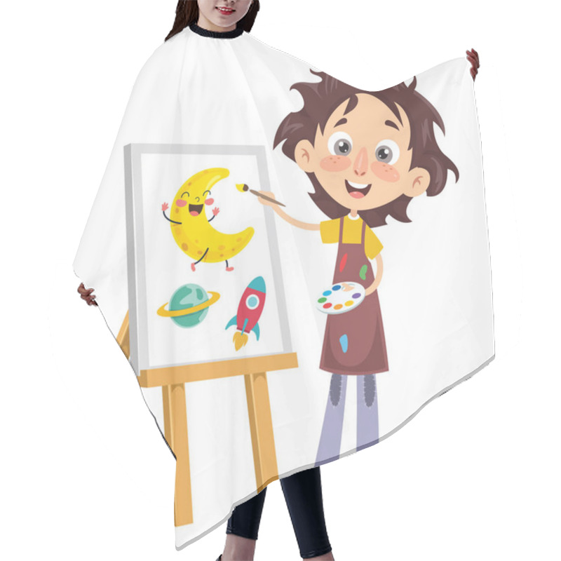 Personality  Vector Illustration Of A Kid Painting Hair Cutting Cape