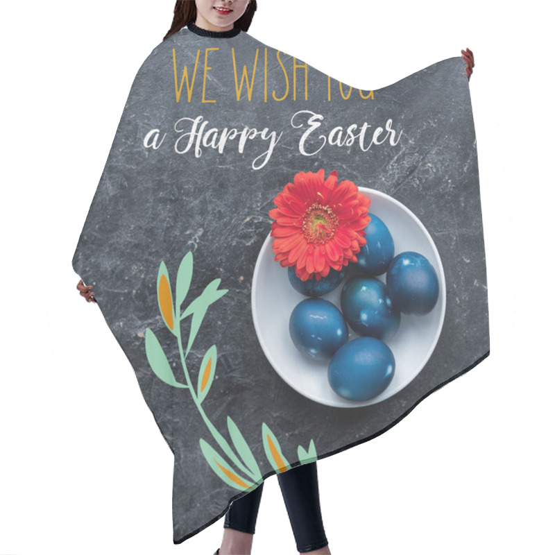 Personality  Painted Chicken Eggs On Plate With Happy Easter Lettering On Dark Background Hair Cutting Cape