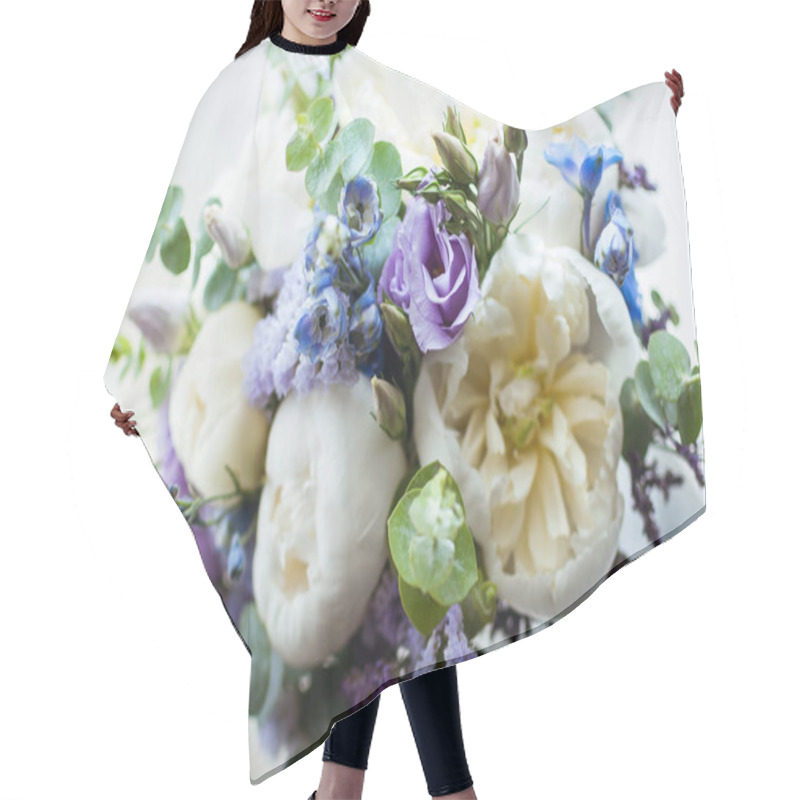 Personality  Wedding Bouquet Of Flowers On A White Backgroun Hair Cutting Cape