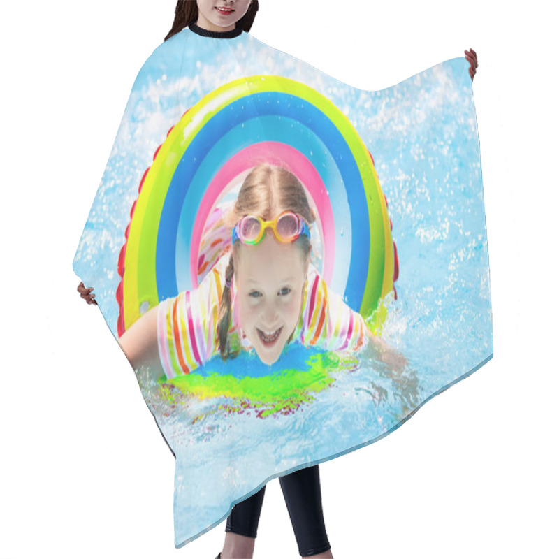 Personality  Child In Swimming Pool. Kids Swim. Water Play. Hair Cutting Cape