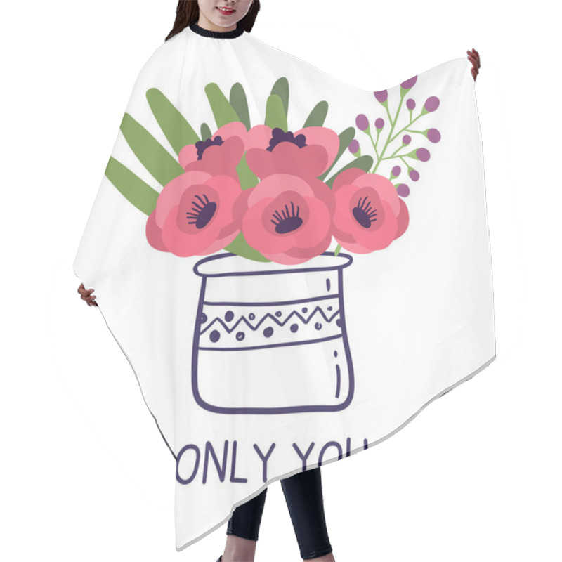 Personality  Vector Floral Illustration Of Vase With Red Poppy Flowers On White Background Hair Cutting Cape