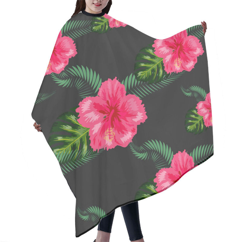 Personality  Seamless Pattern With Tropical Leaves And Hibiscus Flowers. Hair Cutting Cape