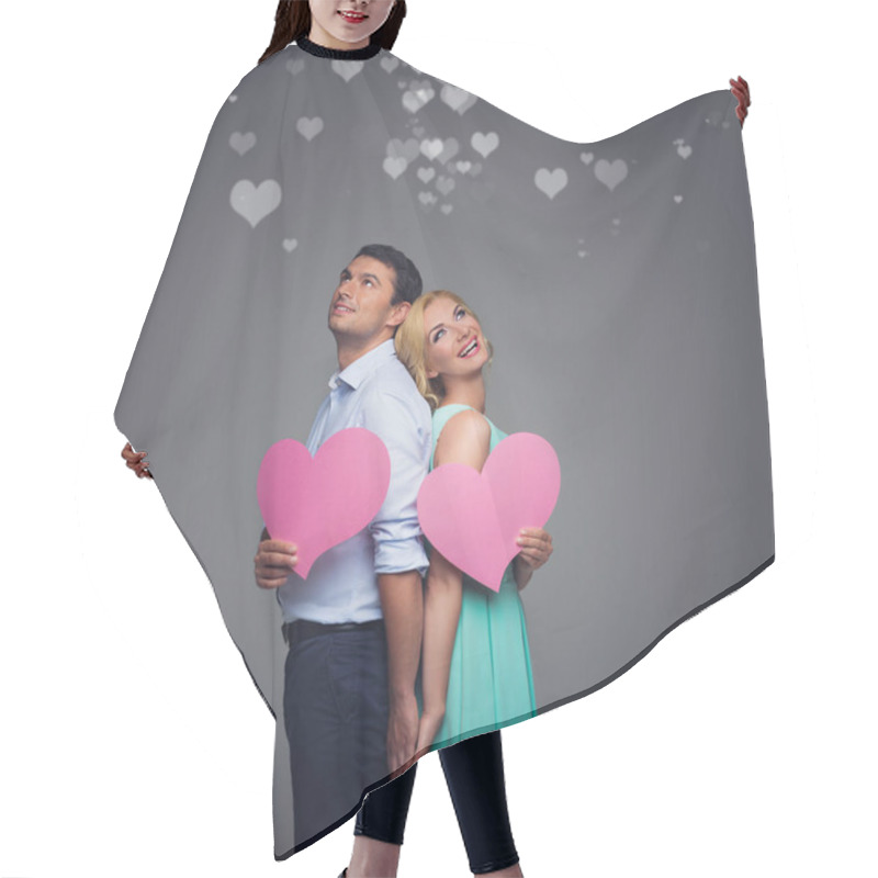 Personality  Beautiful Couple Holding Pink Hearts Hair Cutting Cape