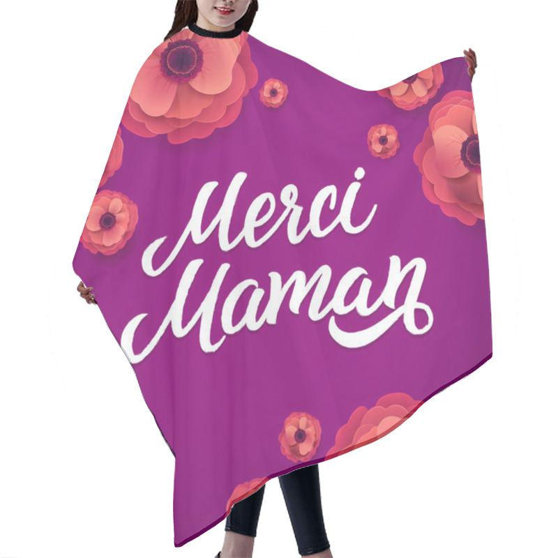 Personality  Happy Mother's Day French  Hand Lettering With Flovers. Hair Cutting Cape