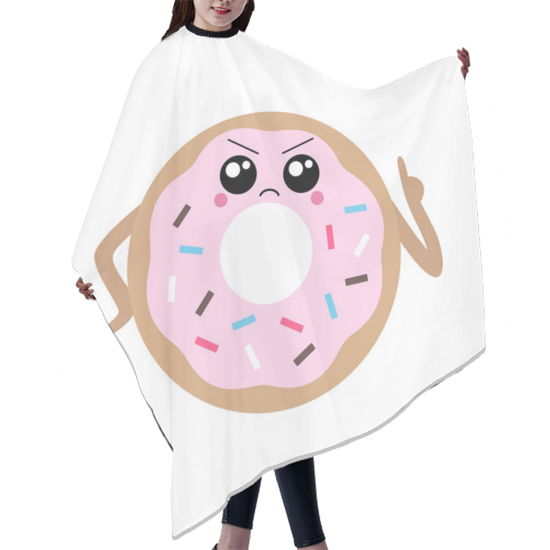 Personality  Vector Illustration Of A Sassy Kawaii Donut With A Cute Angry Face And Sprinkles. Cute Concept Art. Hair Cutting Cape