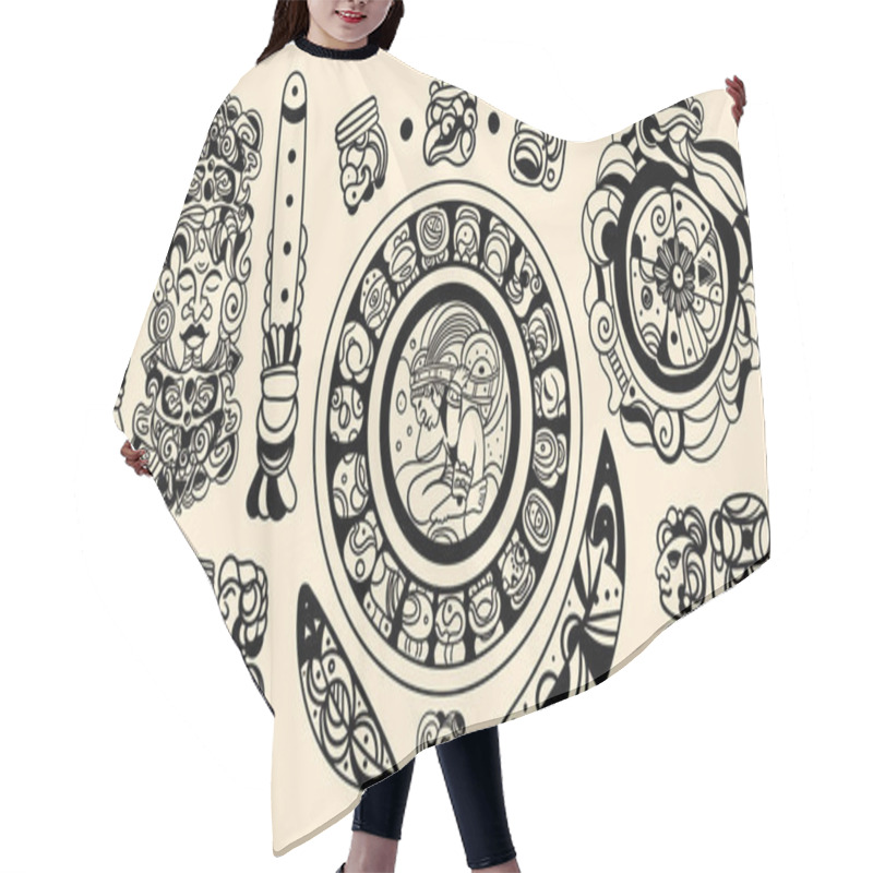 Personality  Set Of Intricate Black Mayan Tattoo Designs Hair Cutting Cape