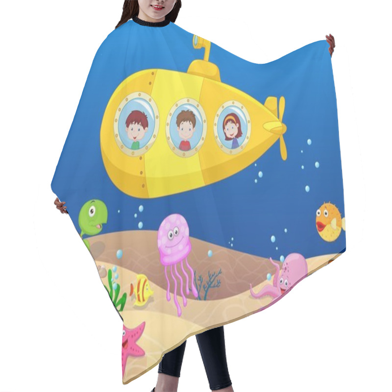 Personality  Happy Kids Cartoon In Submarine Hair Cutting Cape