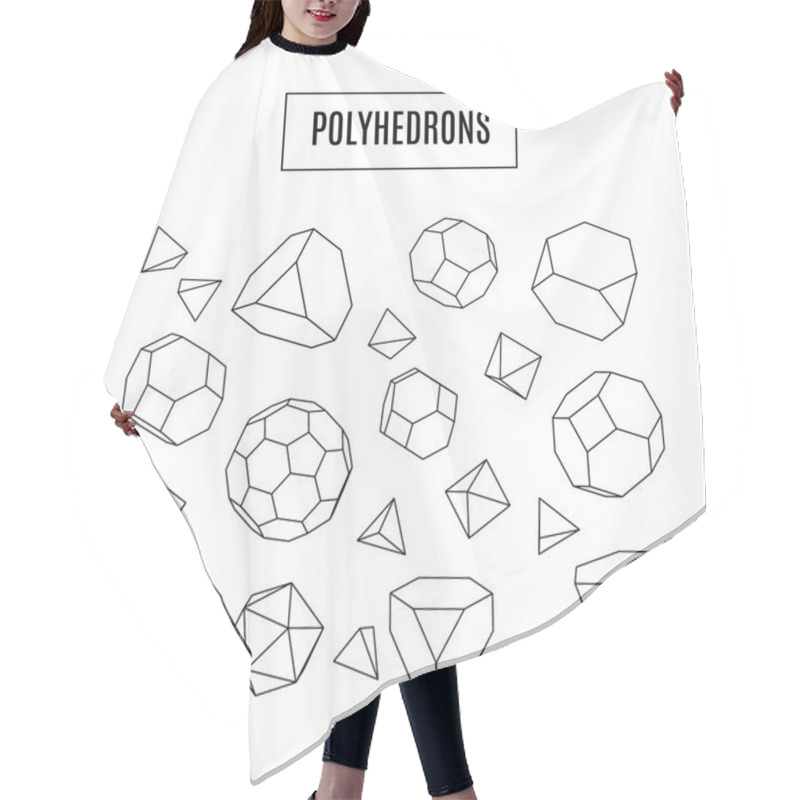 Personality  Set Of 3d Polyhedrons, Modern Hipster Line Art Icons, Crystals Hair Cutting Cape